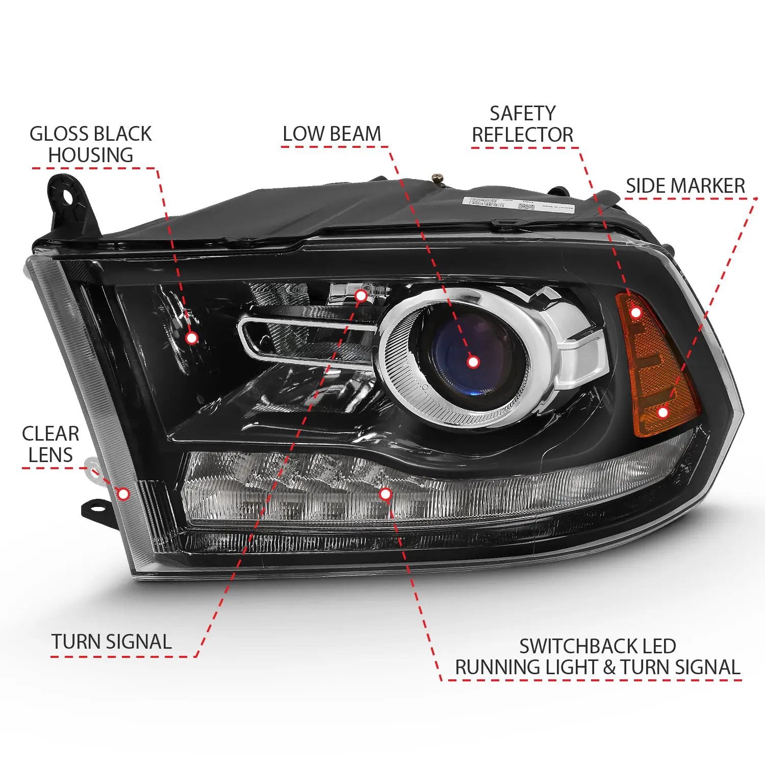 PROJECTOR PLANK STYLE SWITCHBACK H.L HALO BLACK AMBER (OE STYLE) by ANZO USA