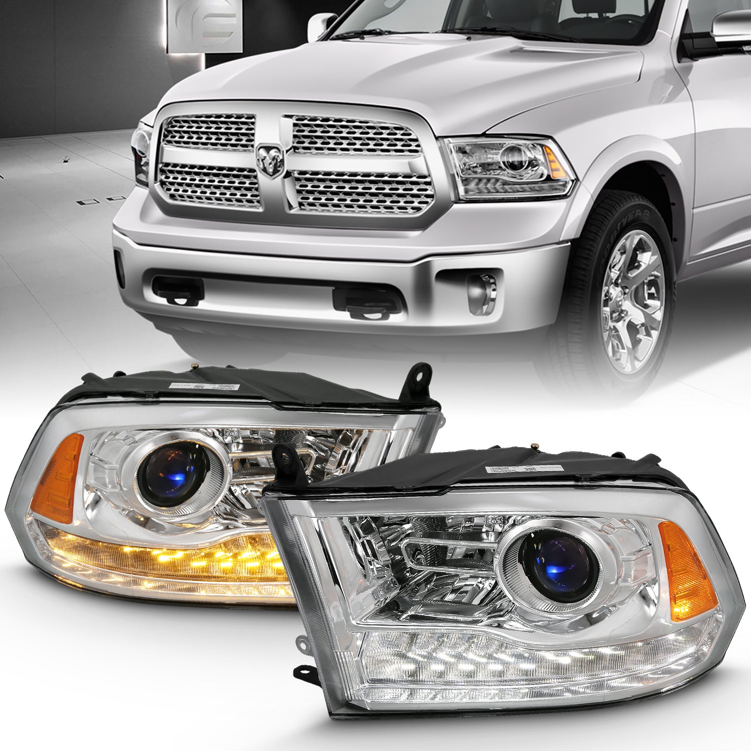 PROJECTOR PLANK STYLE SWITCHBACK H.L HALO CHROME AMBER (OE STYLE) by ANZO USA
