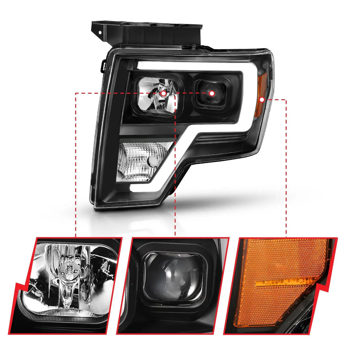 Projector Headlights Plank Style Black Housing by ANZO USA