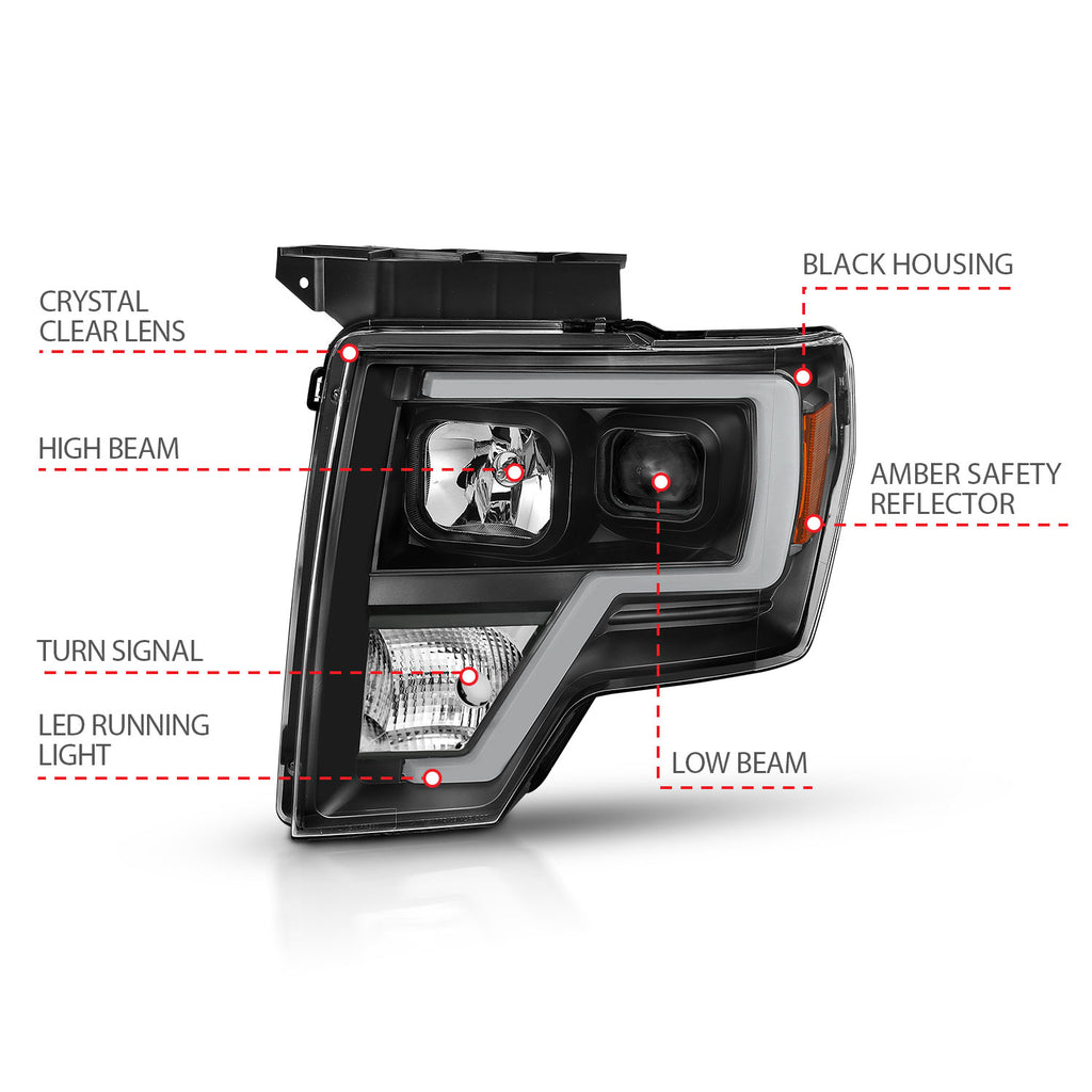 Projector Headlights Plank Style Black Housing by ANZO USA