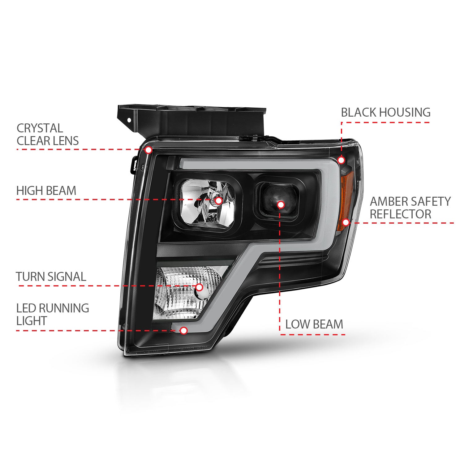 Projector Headlights Plank Style Black Housing by ANZO USA