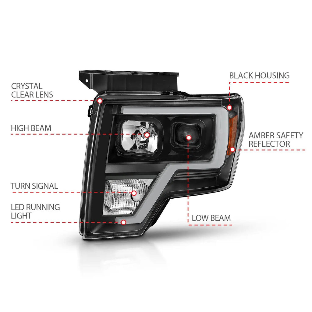 Projector Headlights Plank Style Black Housing by ANZO USA