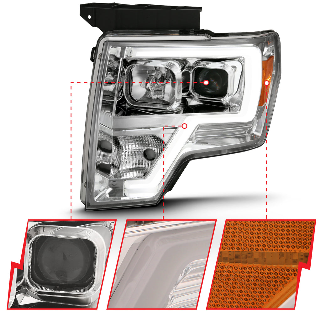 Projector Headlights PROJECTOR HEADLIGHT PLANK STYLE CHROME AMBER Pair by ANZO USA