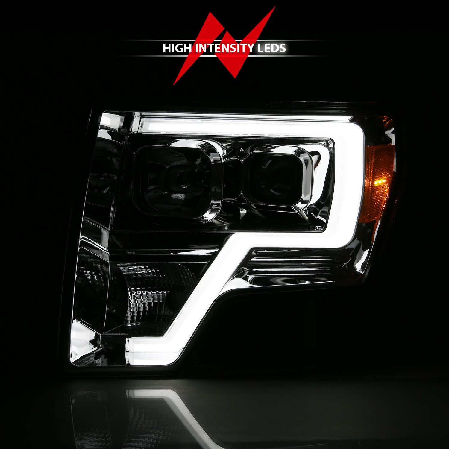 Projector Headlights PROJECTOR HEADLIGHT PLANK STYLE CHROME AMBER Pair by ANZO USA