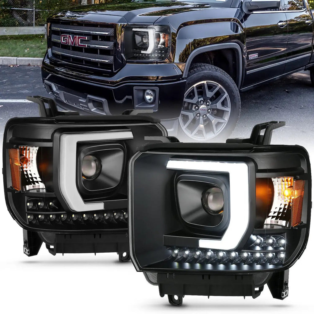 Projector Headlights Plank Style Black Housing w/DRL by ANZO USA