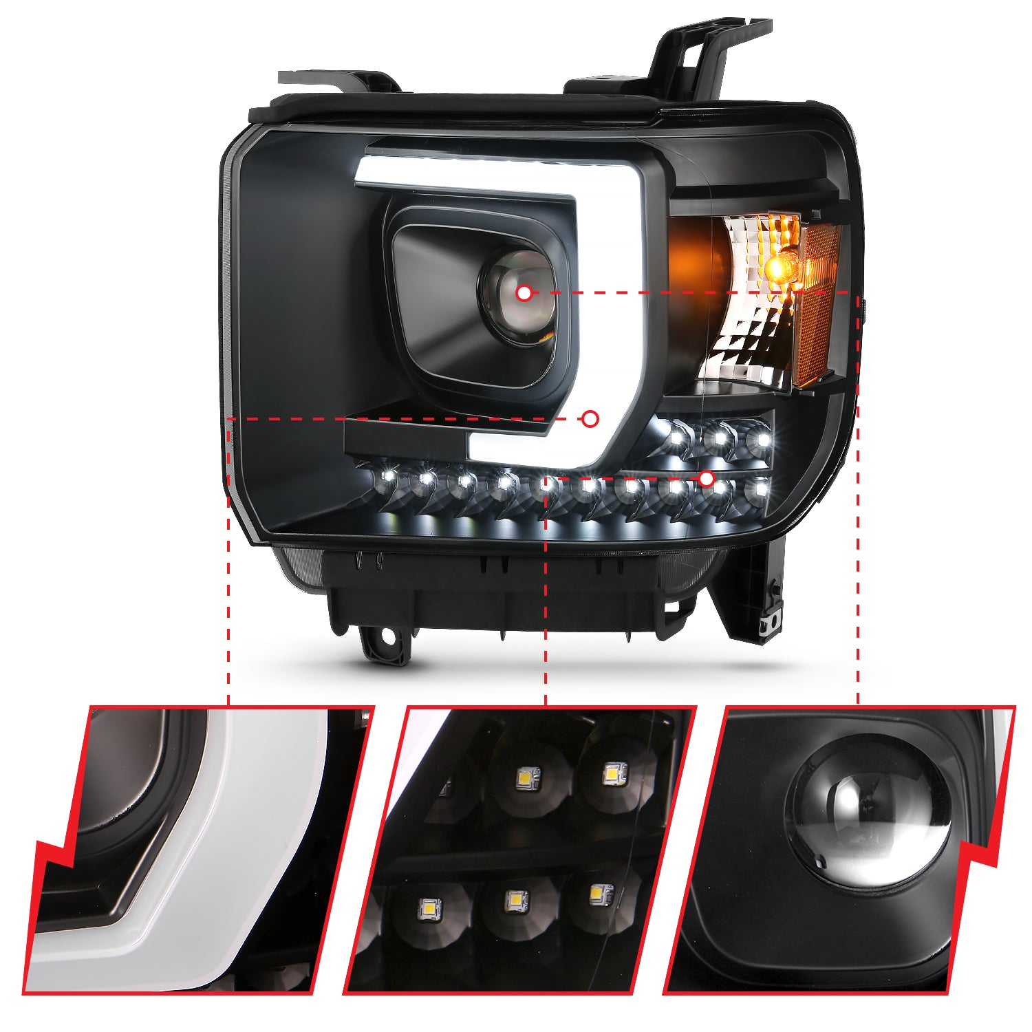 Projector Headlights Plank Style Black Housing w/DRL by ANZO USA