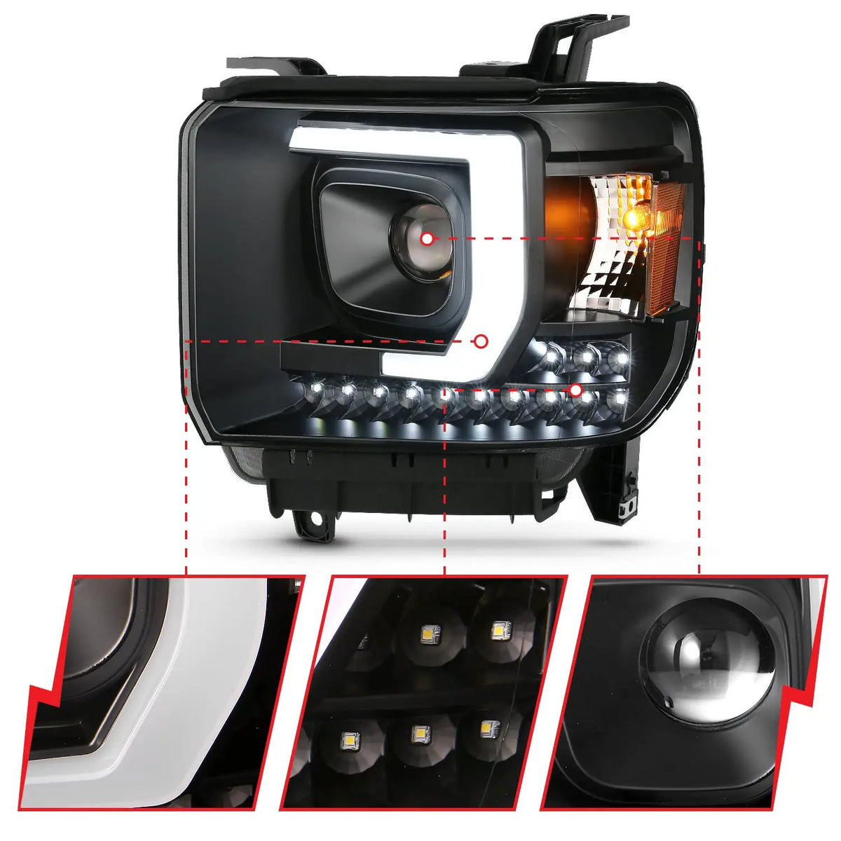 Projector Headlights Plank Style Black Housing w/DRL by ANZO USA