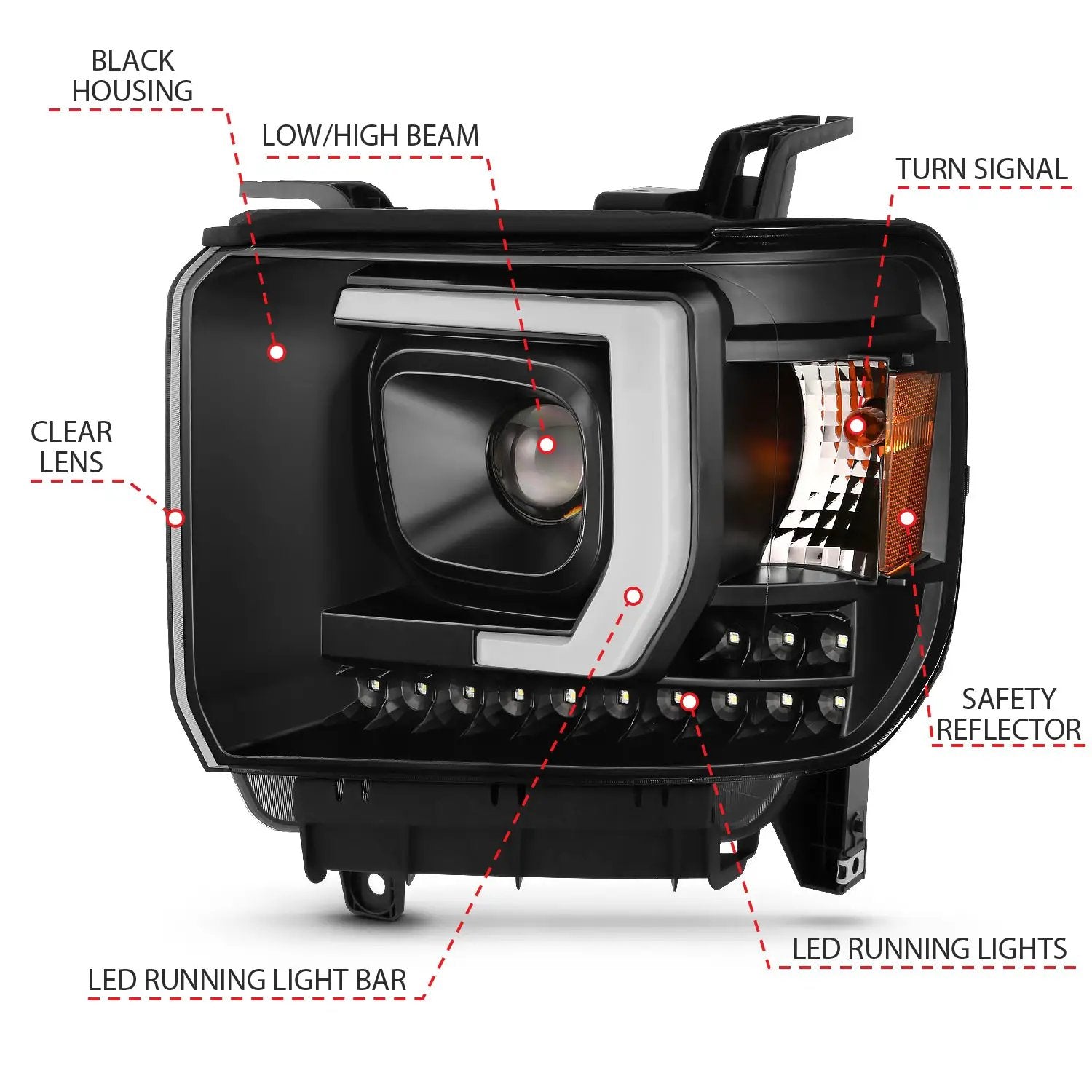 Projector Headlights Plank Style Black Housing w/DRL by ANZO USA