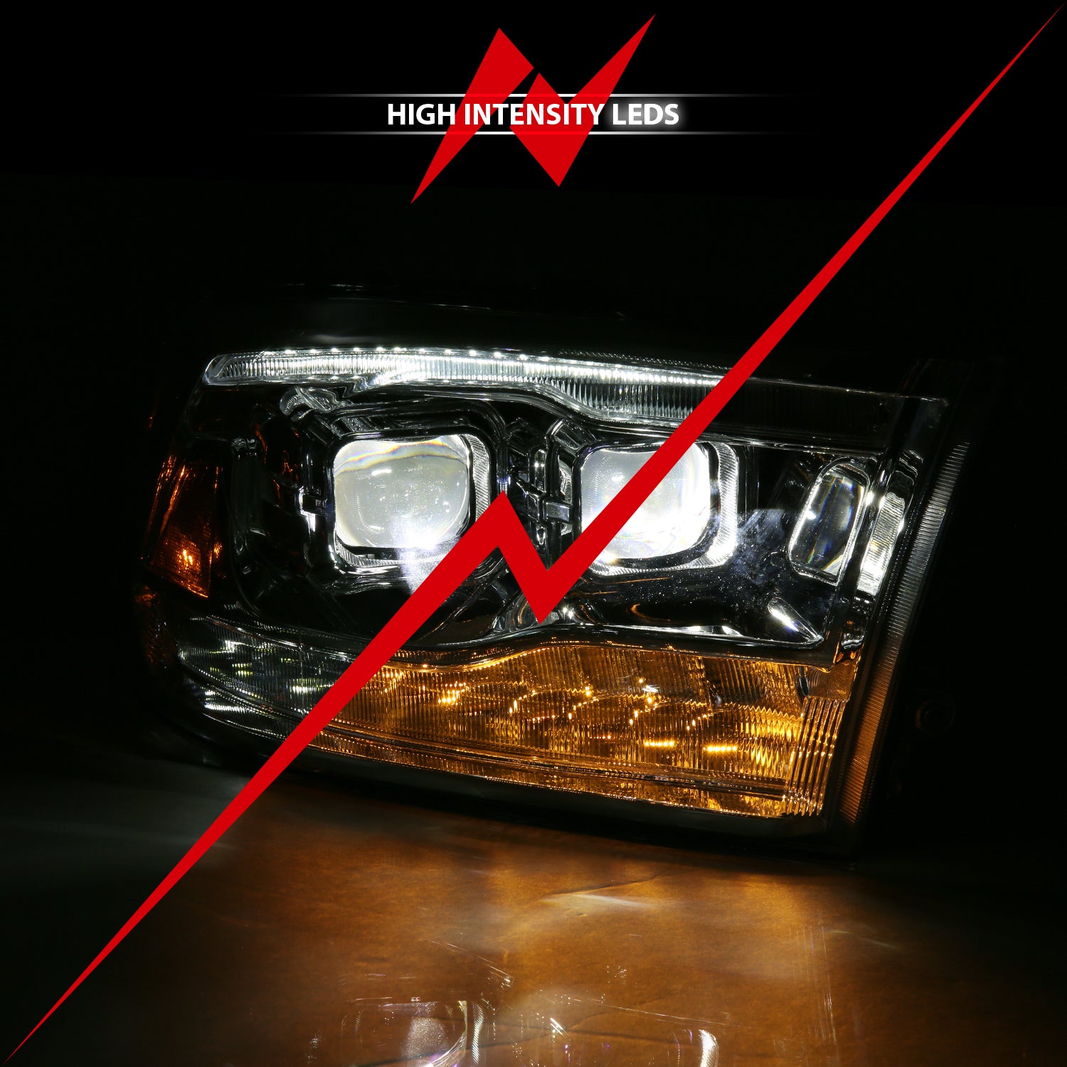 LED Projector Plank Style Switchback H.L Halo Chrome Amber (OE Style) by ANZO USA