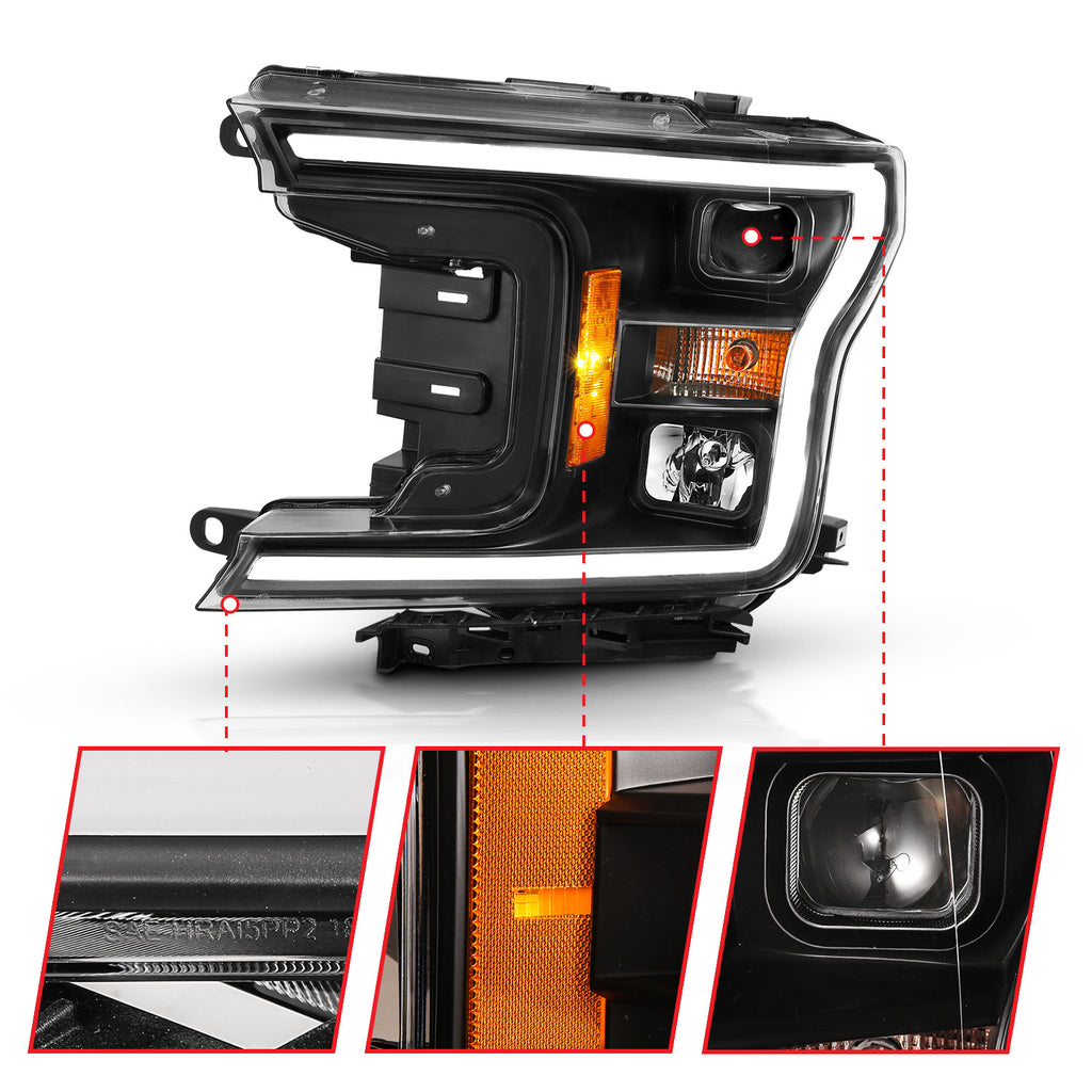Projector Plank Style Headlight Black Amber (Without Switchback) by ANZO USA