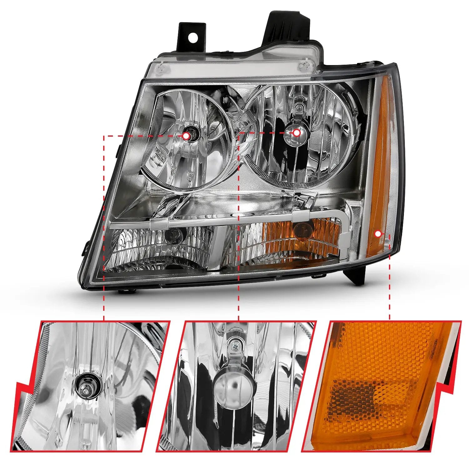 Crystal Headlight Chrome Amber (OE) by ANZO USA