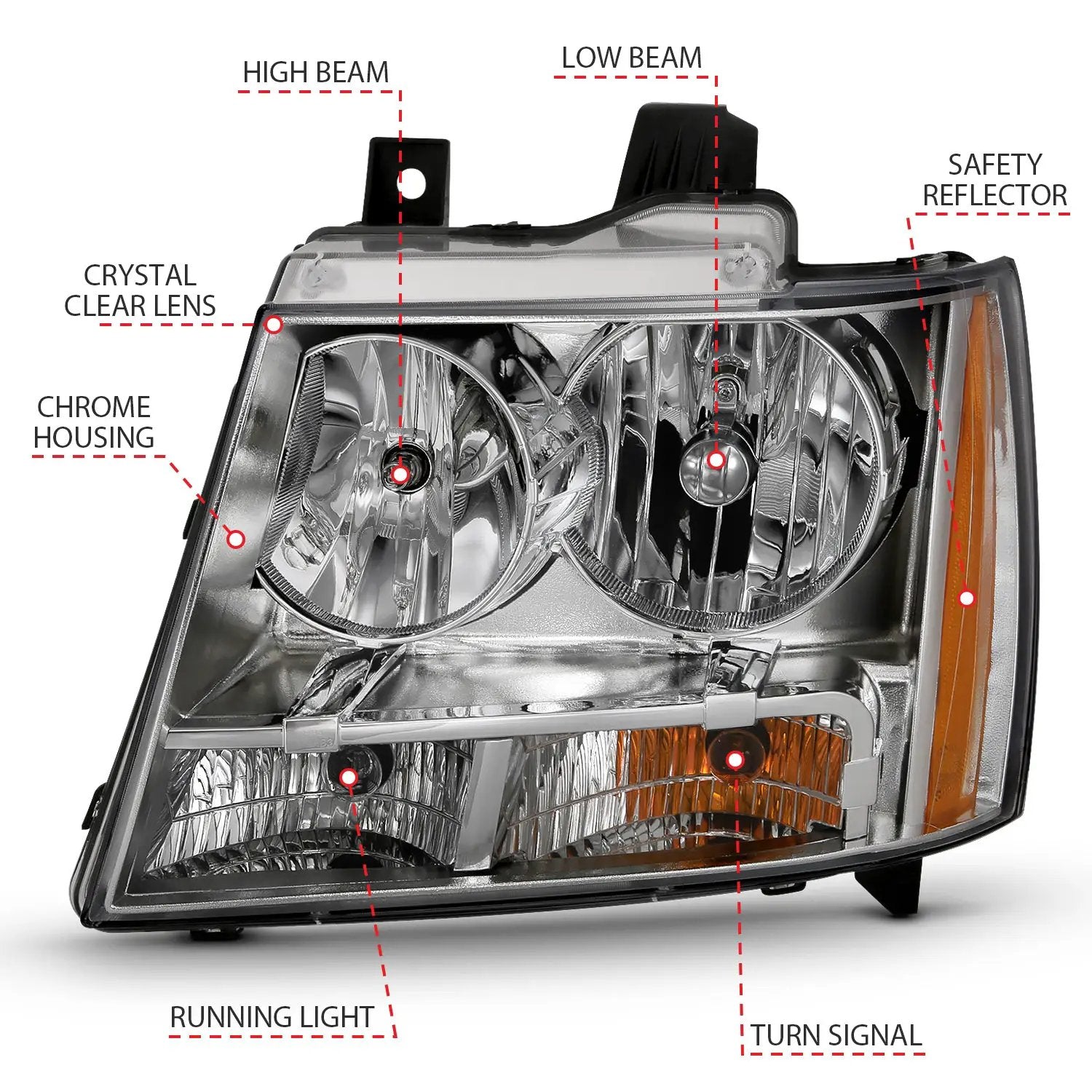 Crystal Headlight Chrome Amber (OE) by ANZO USA