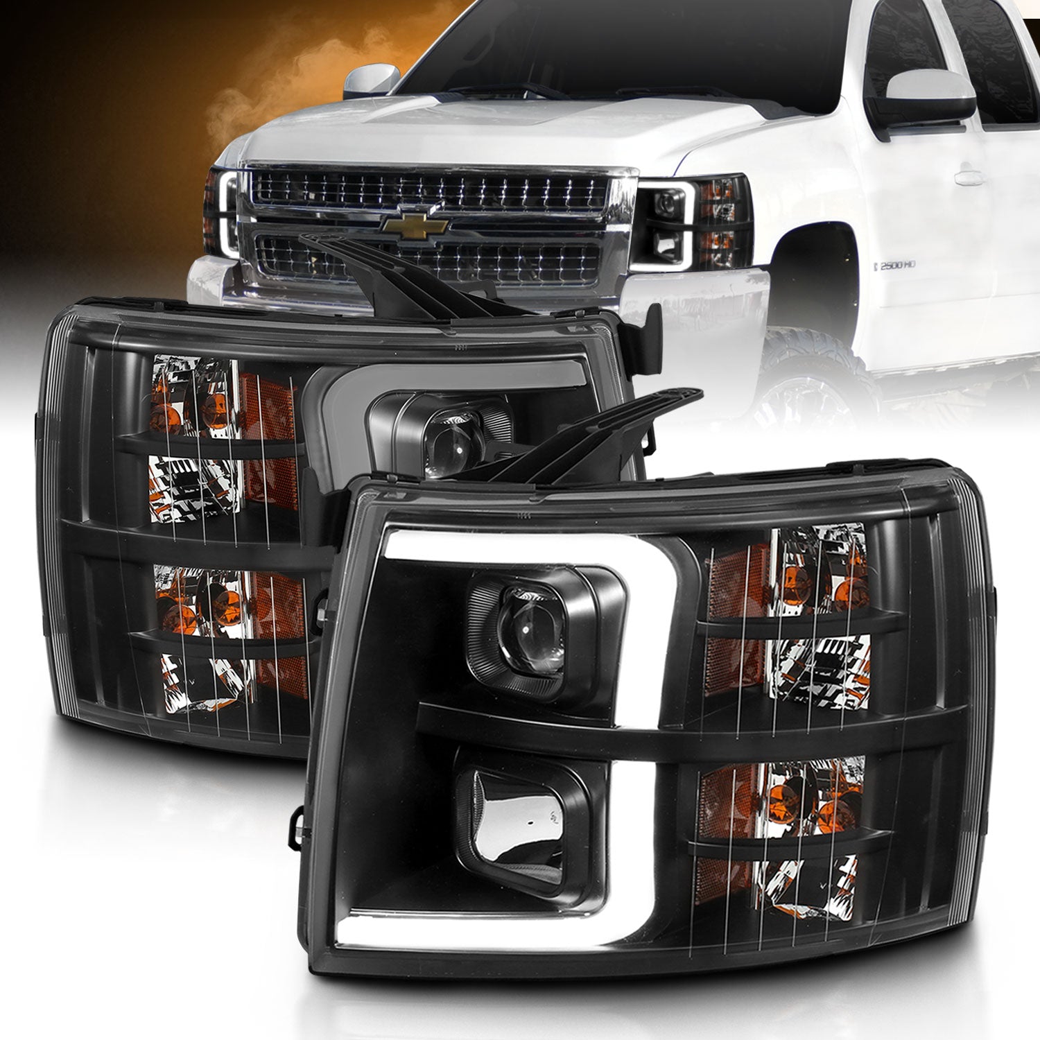 Projector Headlights PROJECTOR PLANK STYEL BLACK AMBER Pair by ANZO USA