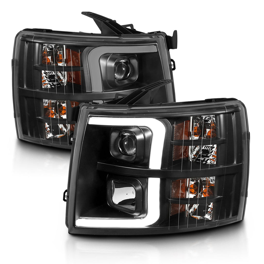 Projector Headlights PROJECTOR PLANK STYEL BLACK AMBER Pair by ANZO USA