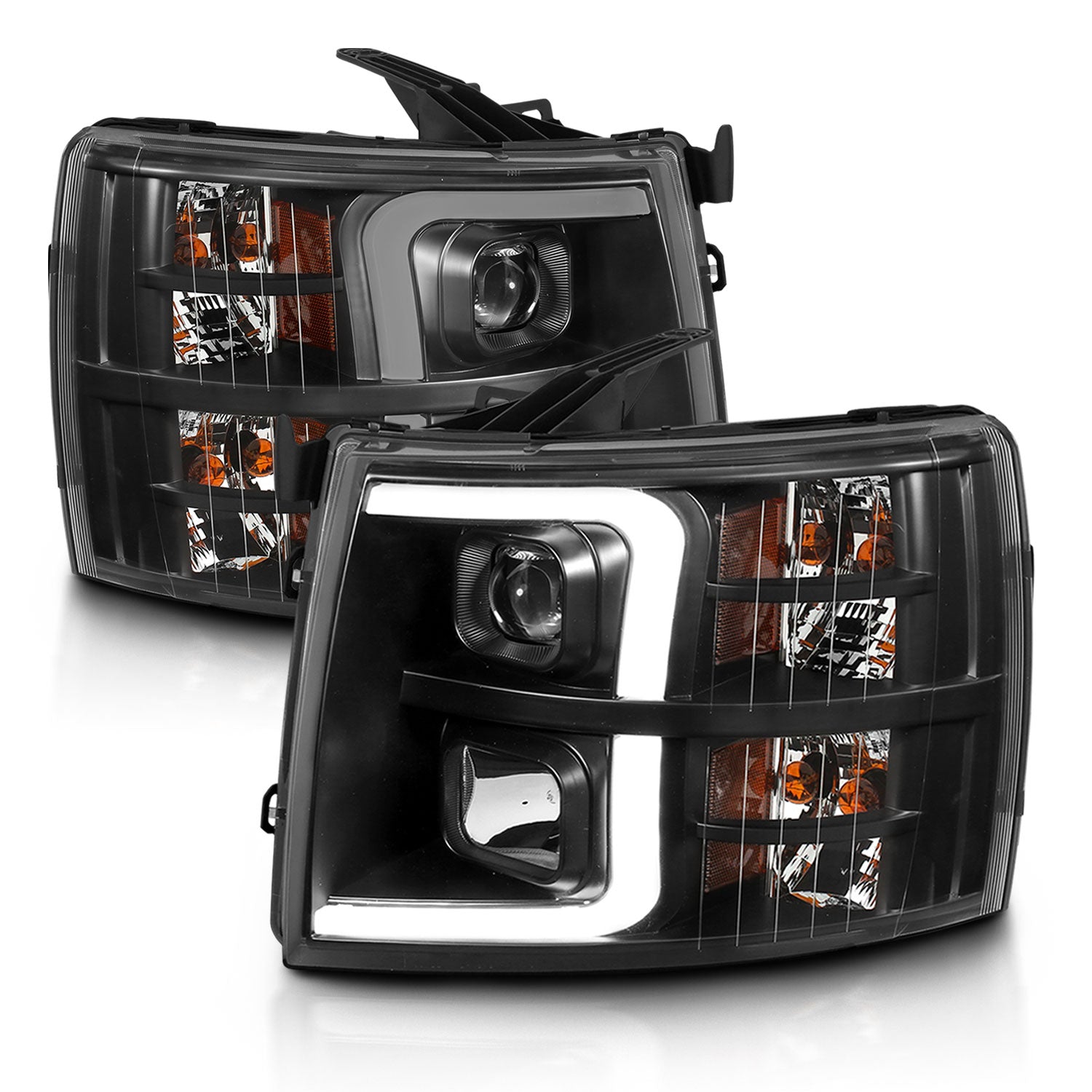 Projector Headlights PROJECTOR PLANK STYEL BLACK AMBER Pair by ANZO USA