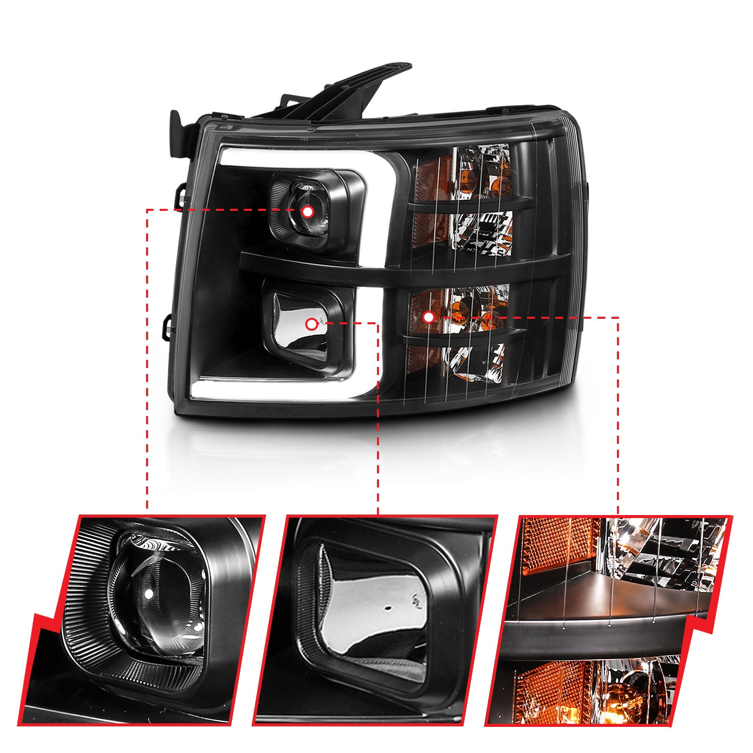 Projector Headlights PROJECTOR PLANK STYEL BLACK AMBER Pair by ANZO USA