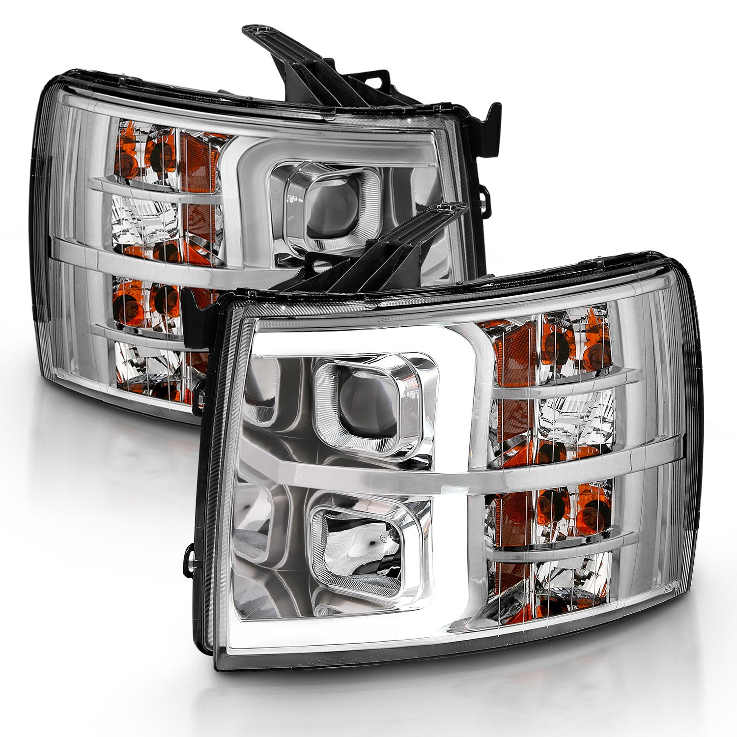 Projector Headlights PROJECTOR PLANK STYLE CHROME AMBER Pair by ANZO USA