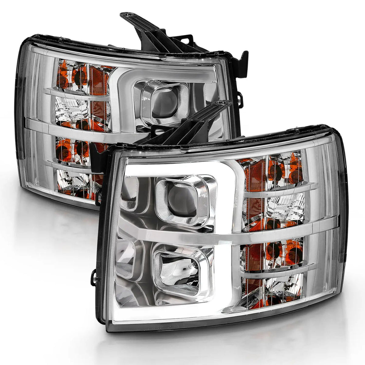 Projector Headlights PROJECTOR PLANK STYLE CHROME AMBER Pair by ANZO USA