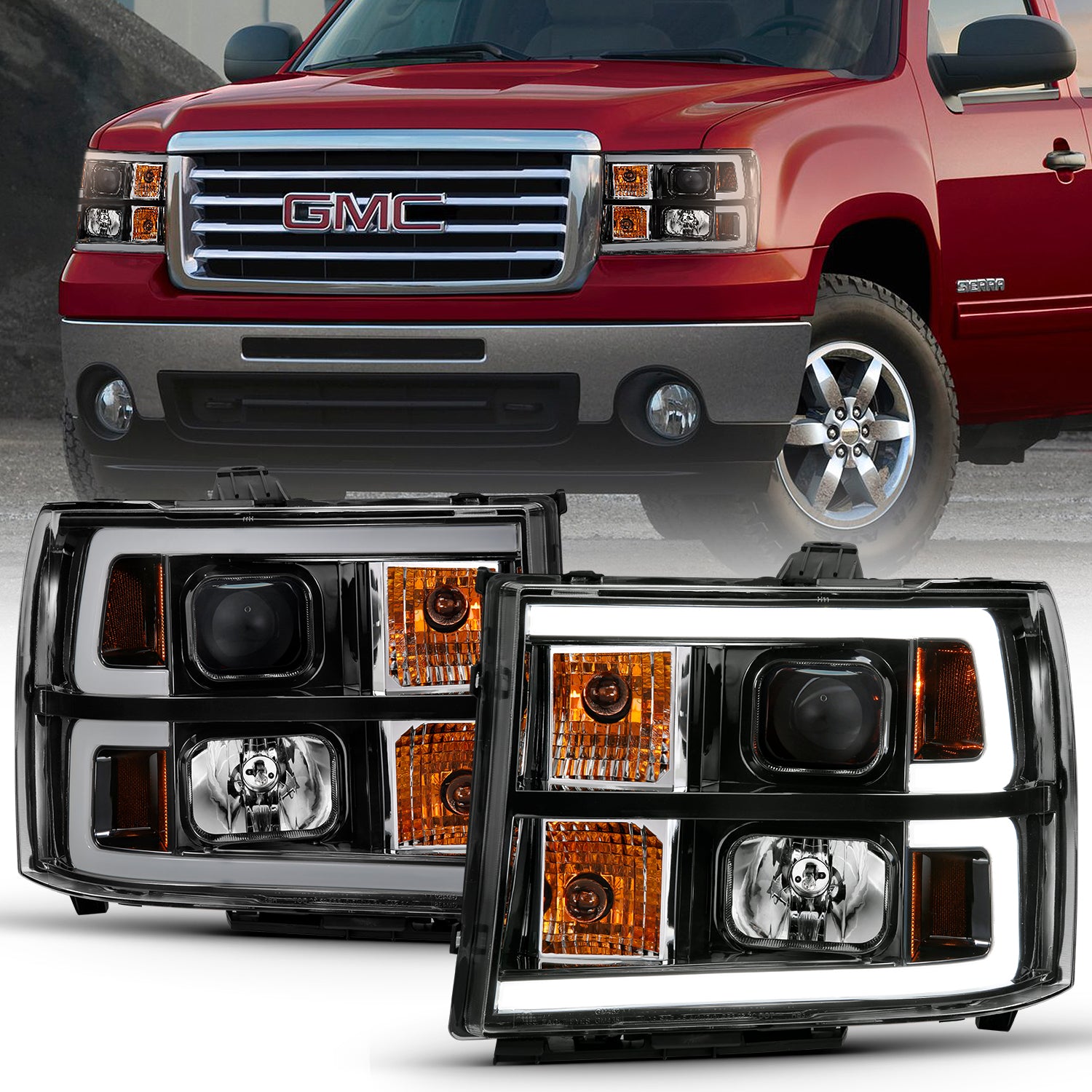 PROJECTOR HEADLIGHT PLANK STYLE BLACK W/ CLEAR LENS AMBER by ANZO USA