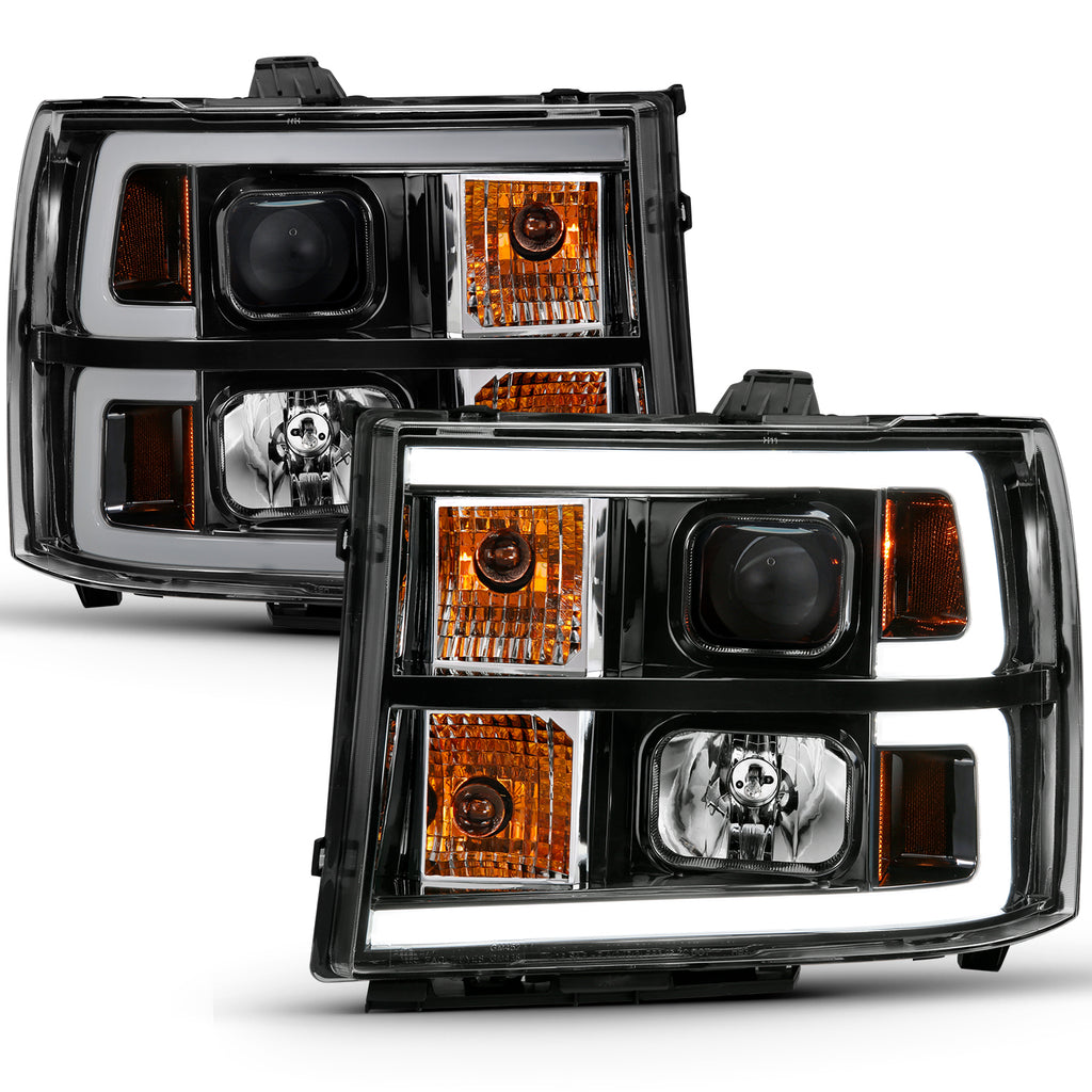 PROJECTOR HEADLIGHT PLANK STYLE BLACK W/ CLEAR LENS AMBER by ANZO USA