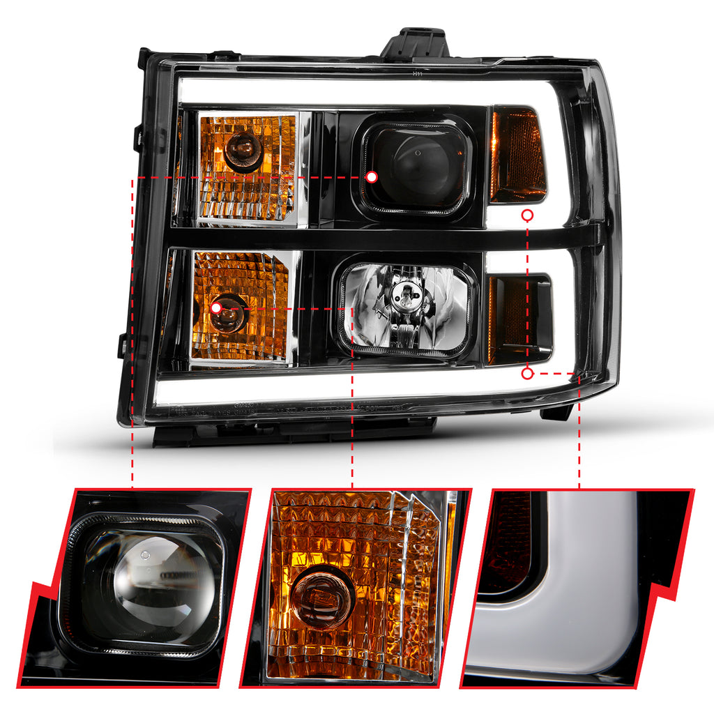 PROJECTOR HEADLIGHT PLANK STYLE BLACK W/ CLEAR LENS AMBER by ANZO USA