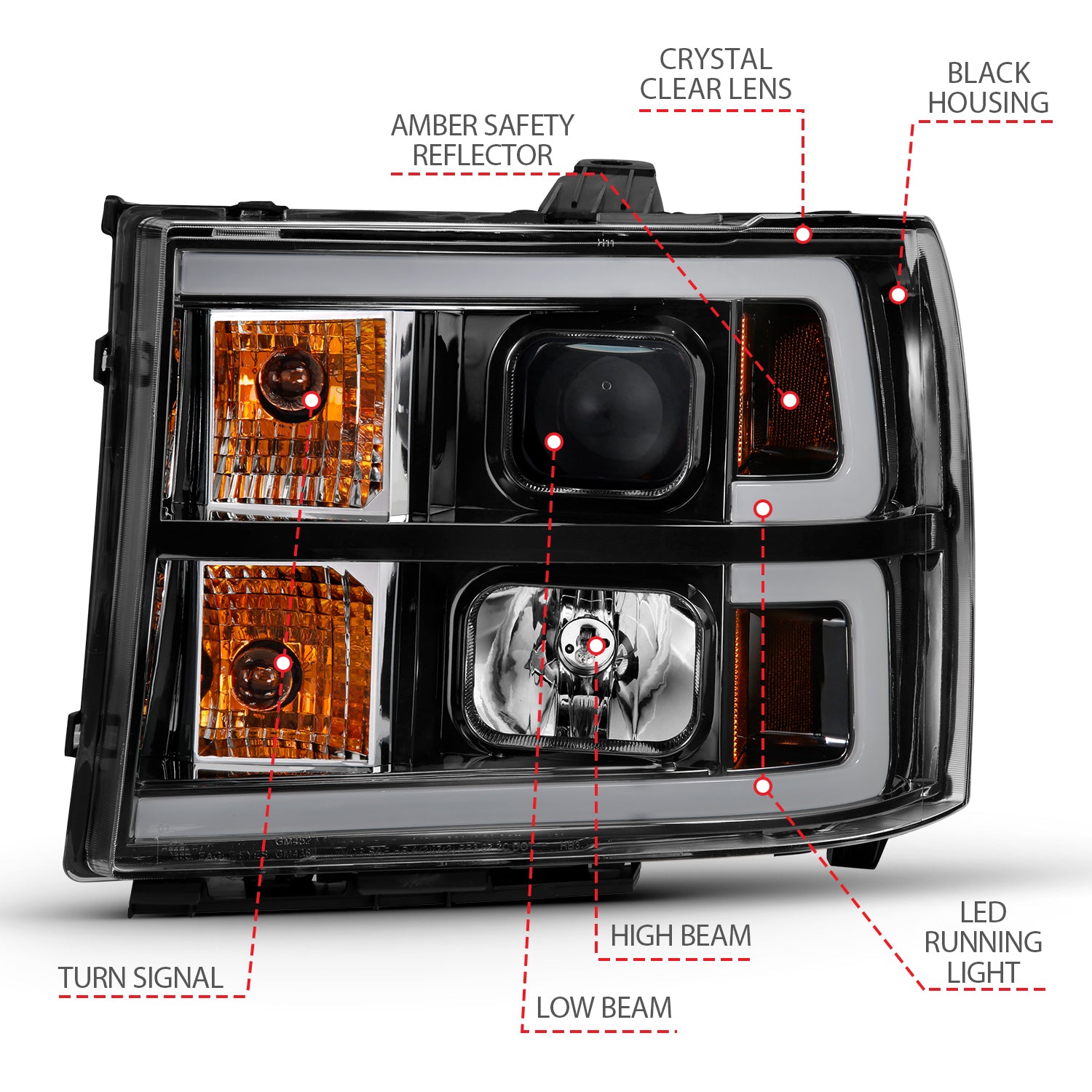 PROJECTOR HEADLIGHT PLANK STYLE BLACK W/ CLEAR LENS AMBER by ANZO USA