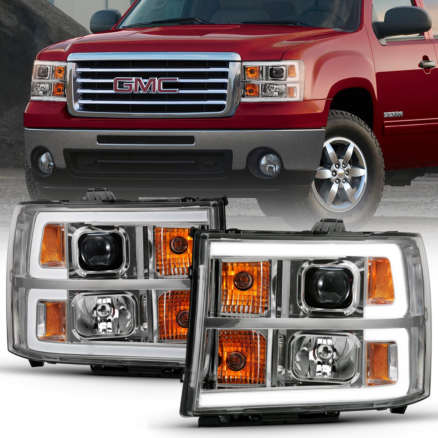 PROJECTOR HEADLIGHT PLANK STYLE CHROME K W/ CLEAR LENS AMBER by ANZO USA