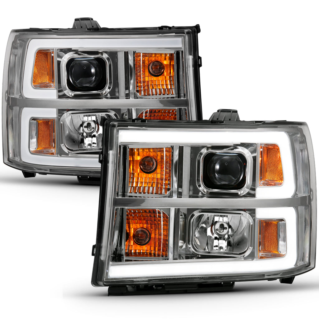 PROJECTOR HEADLIGHT PLANK STYLE CHROME K W/ CLEAR LENS AMBER by ANZO USA