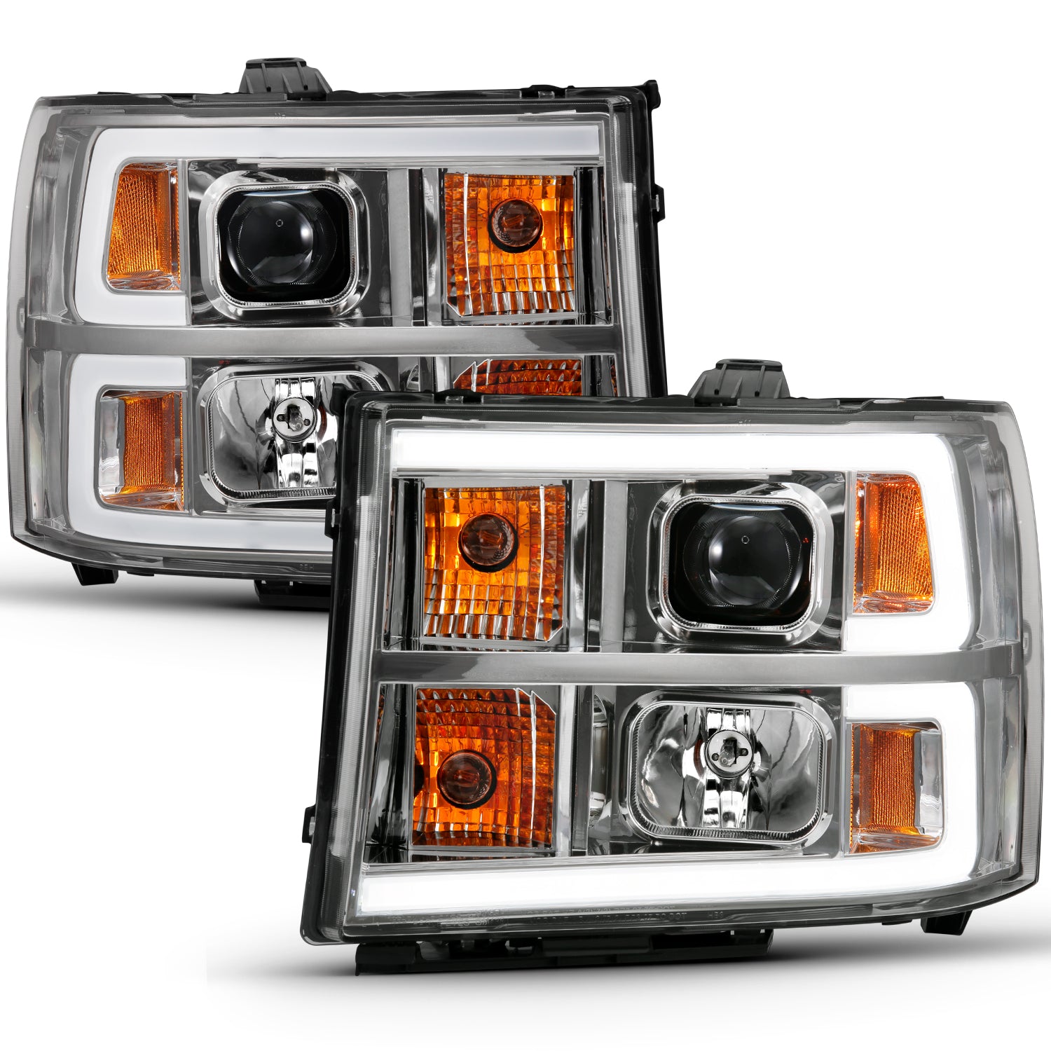 PROJECTOR HEADLIGHT PLANK STYLE CHROME K W/ CLEAR LENS AMBER by ANZO USA