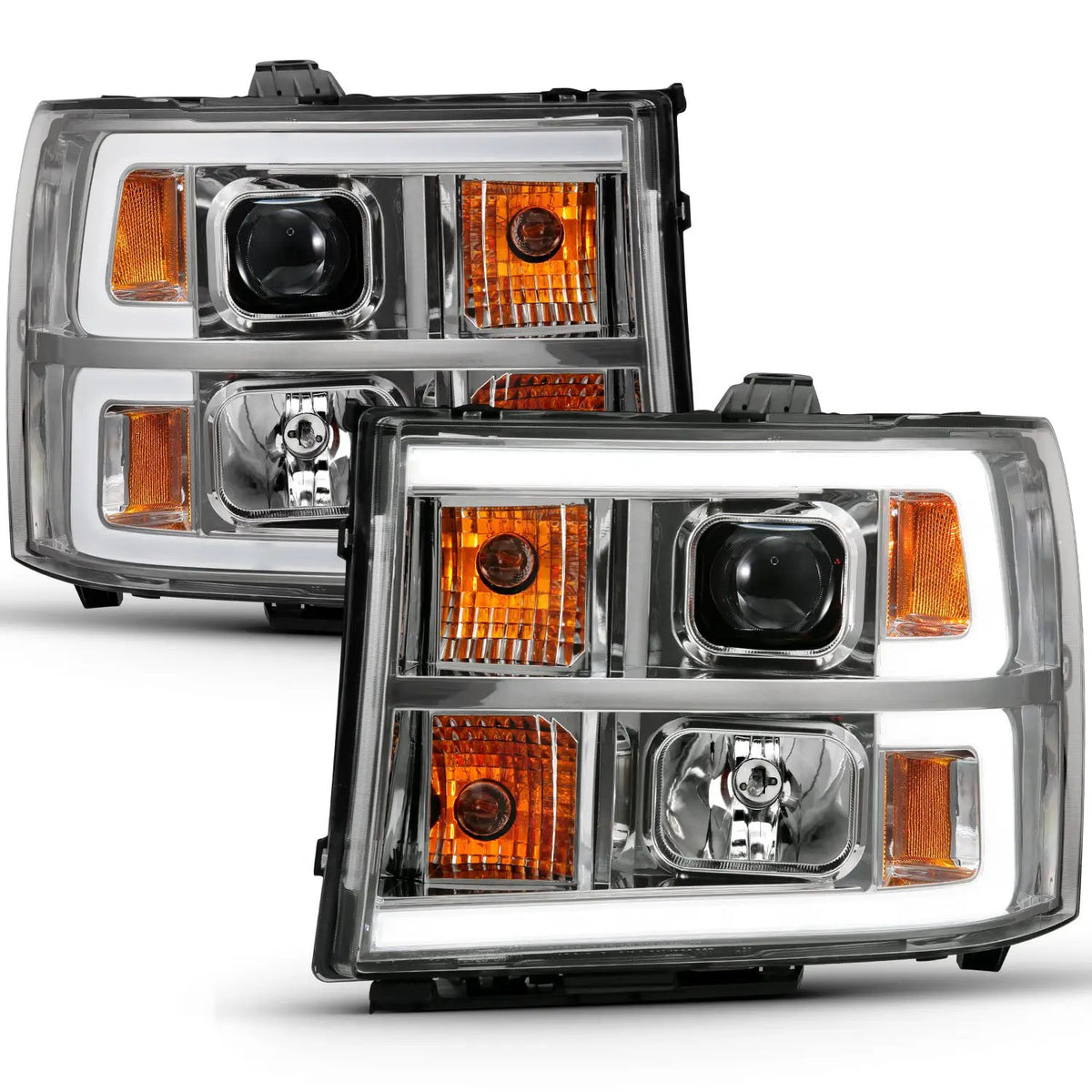 PROJECTOR HEADLIGHT PLANK STYLE CHROME K W/ CLEAR LENS AMBER by ANZO USA
