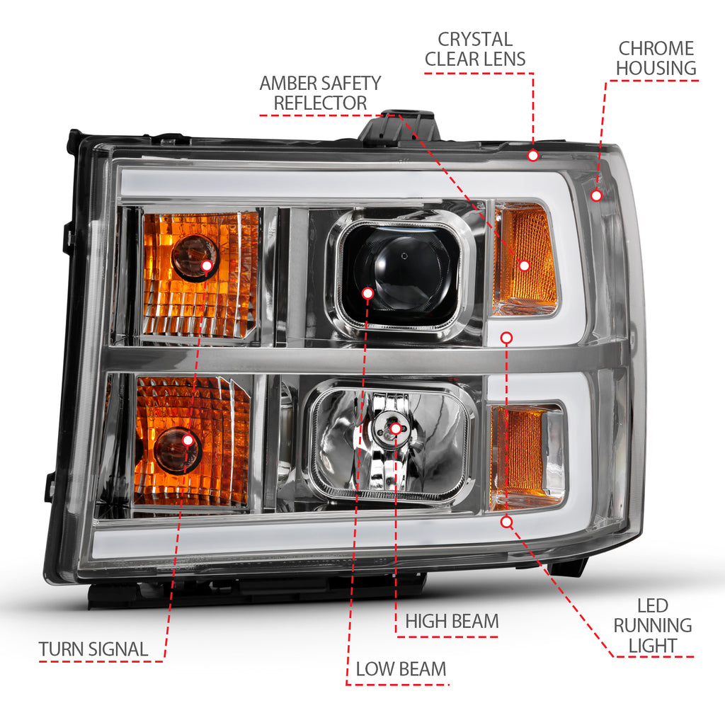 PROJECTOR HEADLIGHT PLANK STYLE CHROME K W/ CLEAR LENS AMBER by ANZO USA