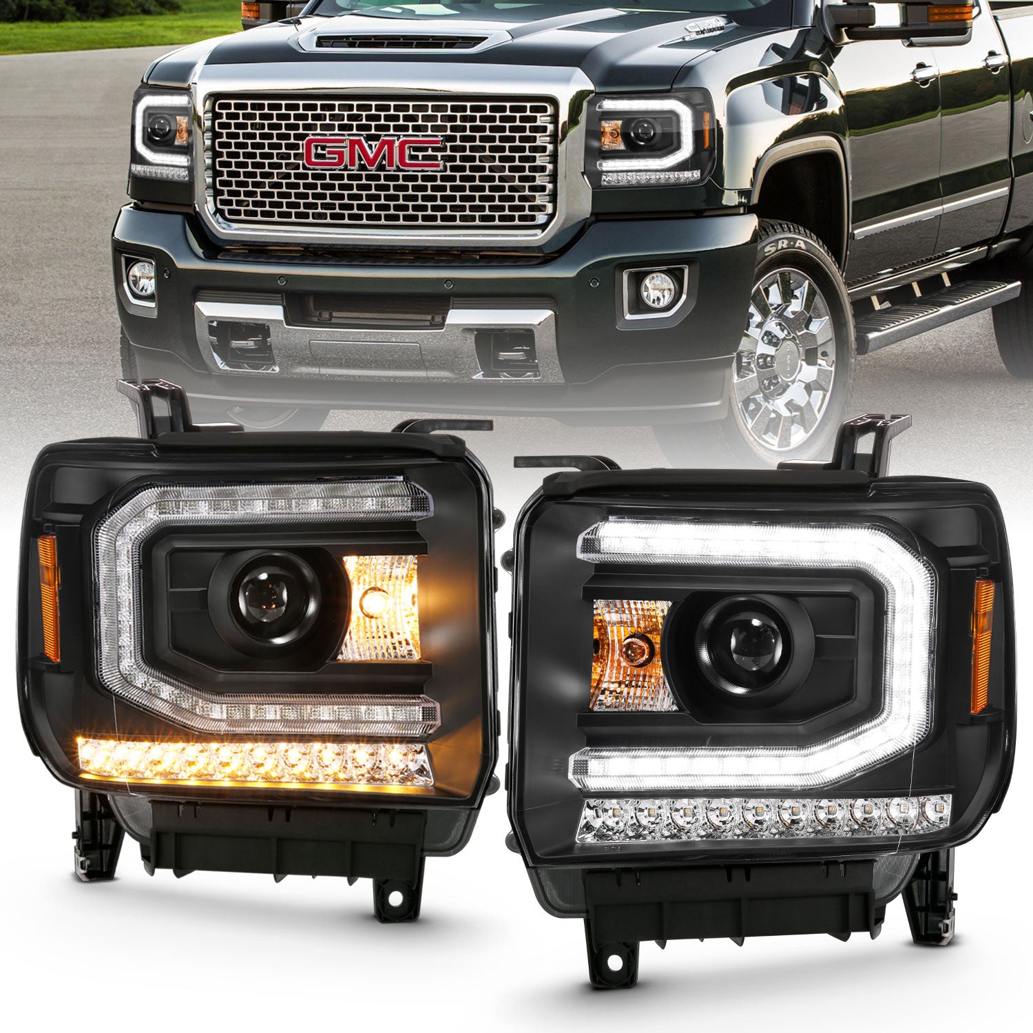 Projector Headlights Plank Style Black w/ Sequential by ANZO USA