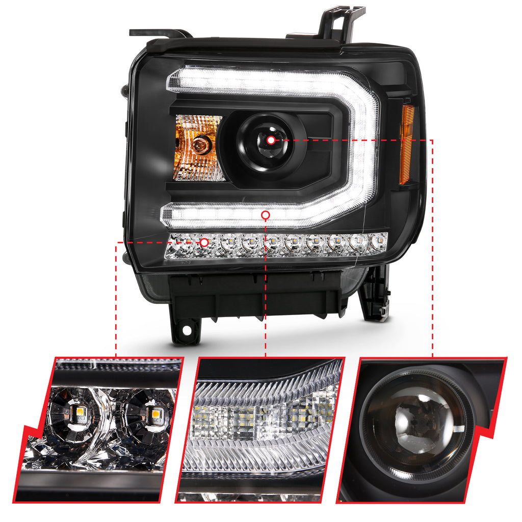 Projector Headlights Plank Style Black w/ Sequential by ANZO USA