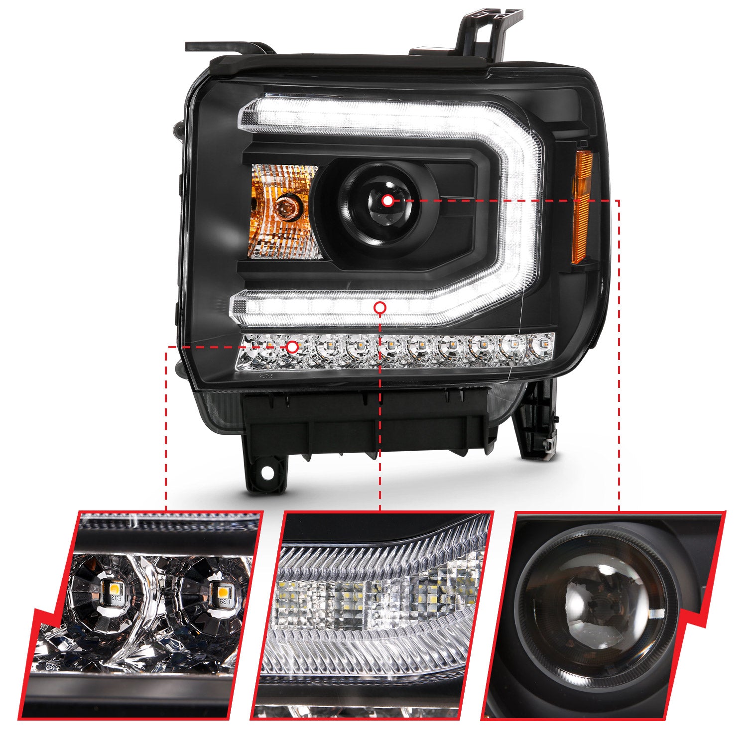 Projector Headlights Plank Style Black w/ Sequential by ANZO USA