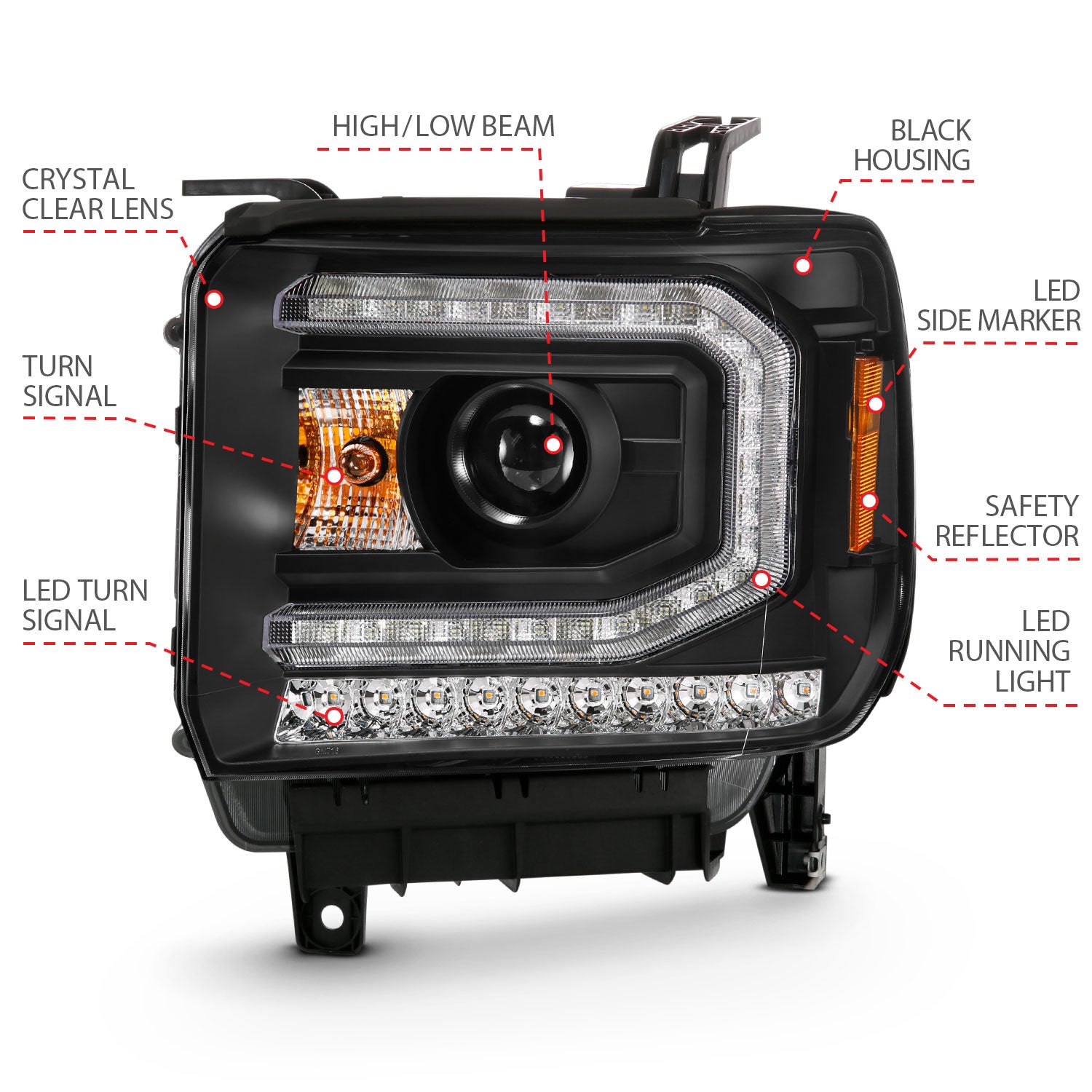 Projector Headlights Plank Style Black w/ Sequential by ANZO USA