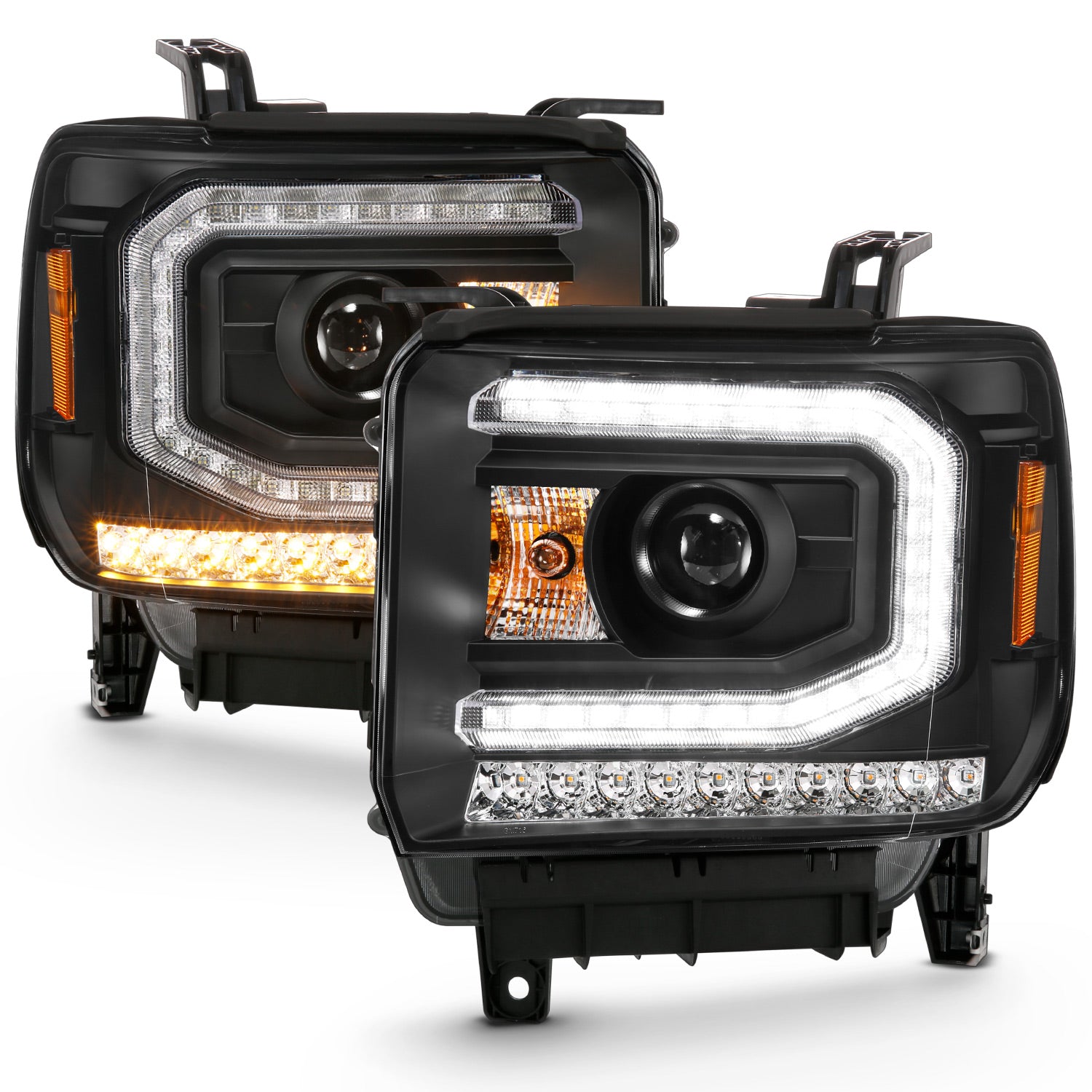 Projector Headlights Plank Style Black w/ Sequential by ANZO USA