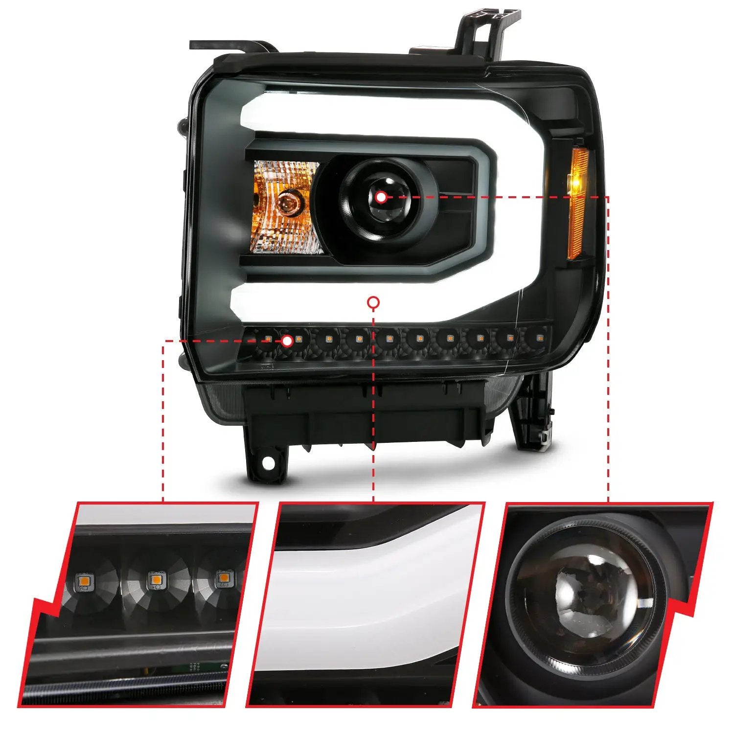 Projector Headlights Plank Style Black w/ Switchback by ANZO USA