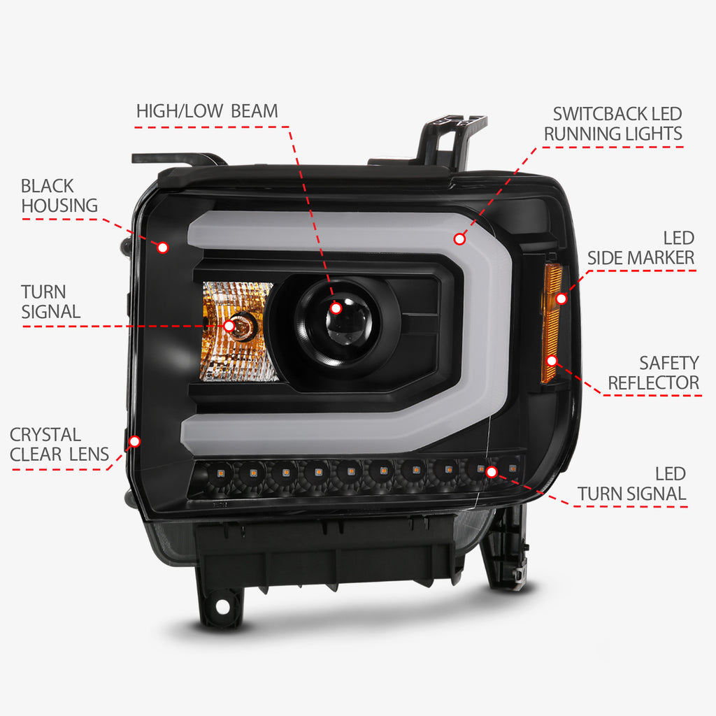 Projector Headlights Plank Style Black w/ Switchback by ANZO USA