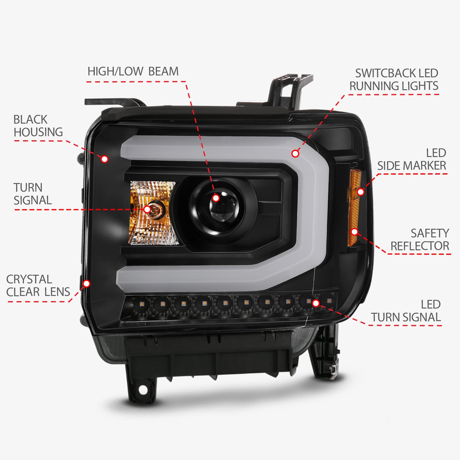 Projector Headlights Plank Style Black w/ Switchback by ANZO USA