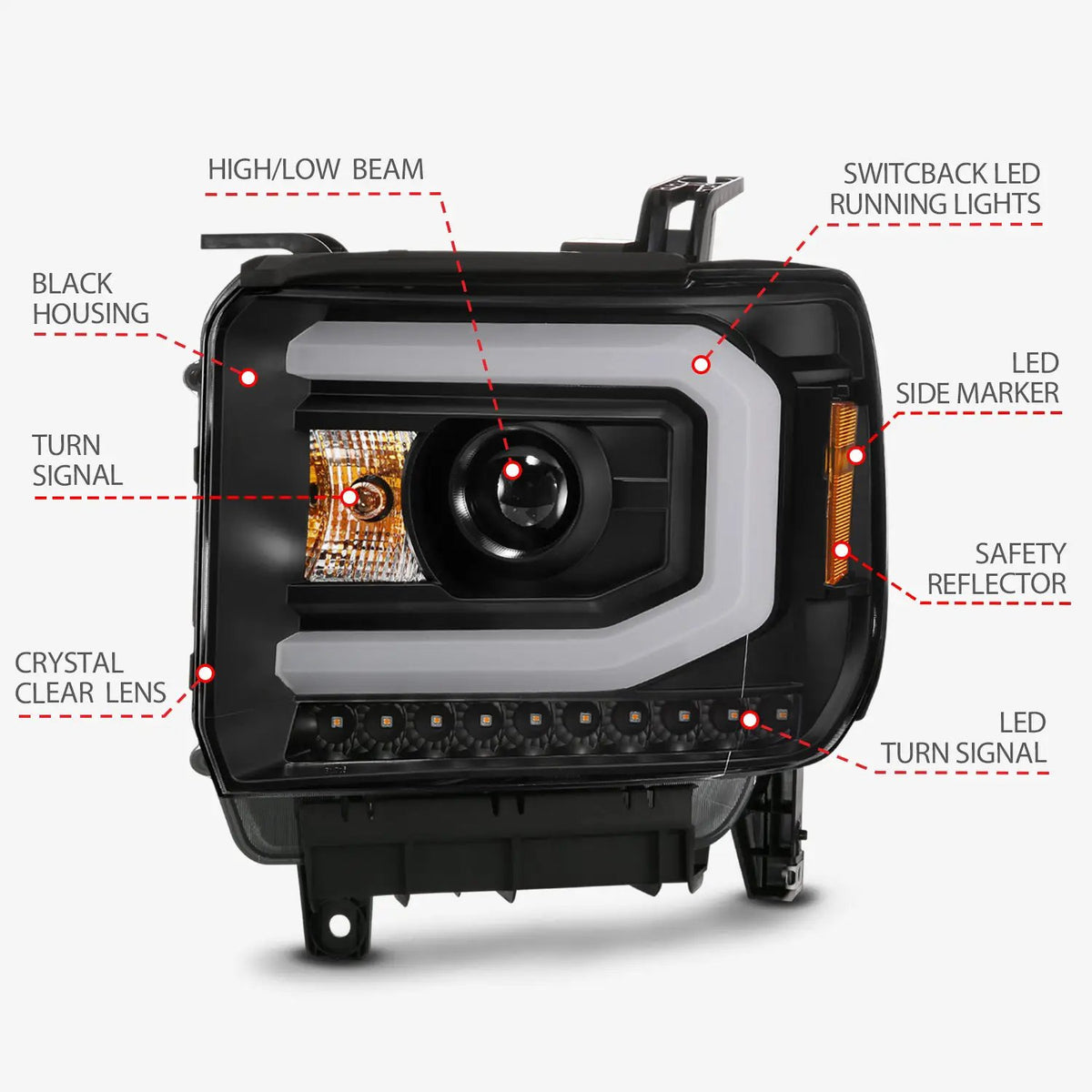 Projector Headlights Plank Style Black w/ Switchback by ANZO USA