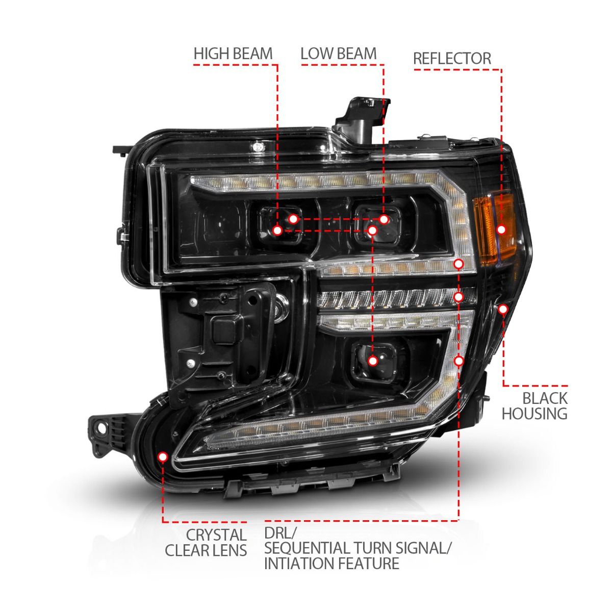 Black Housing Full LED Trio Projector Switchback Bar w/DRL & Initiation Feature by ANZO USA