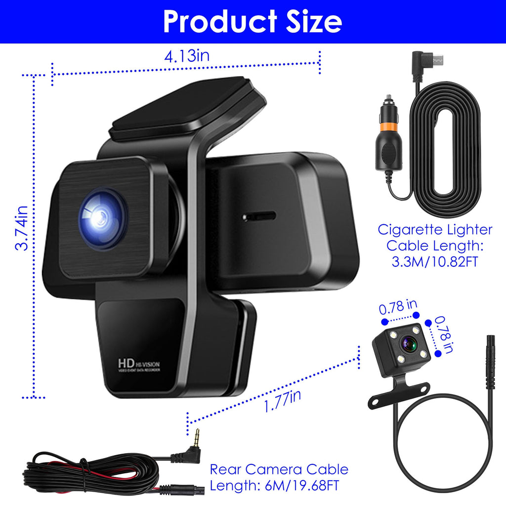 1080P FHD 3 Channel WiFi Dash Cam 170 Degree Wide Angle Triple Car Camera With IR Night G Sensor Motion Detection Loop Recording App Control Support 128G Max by Nino Auto Repair