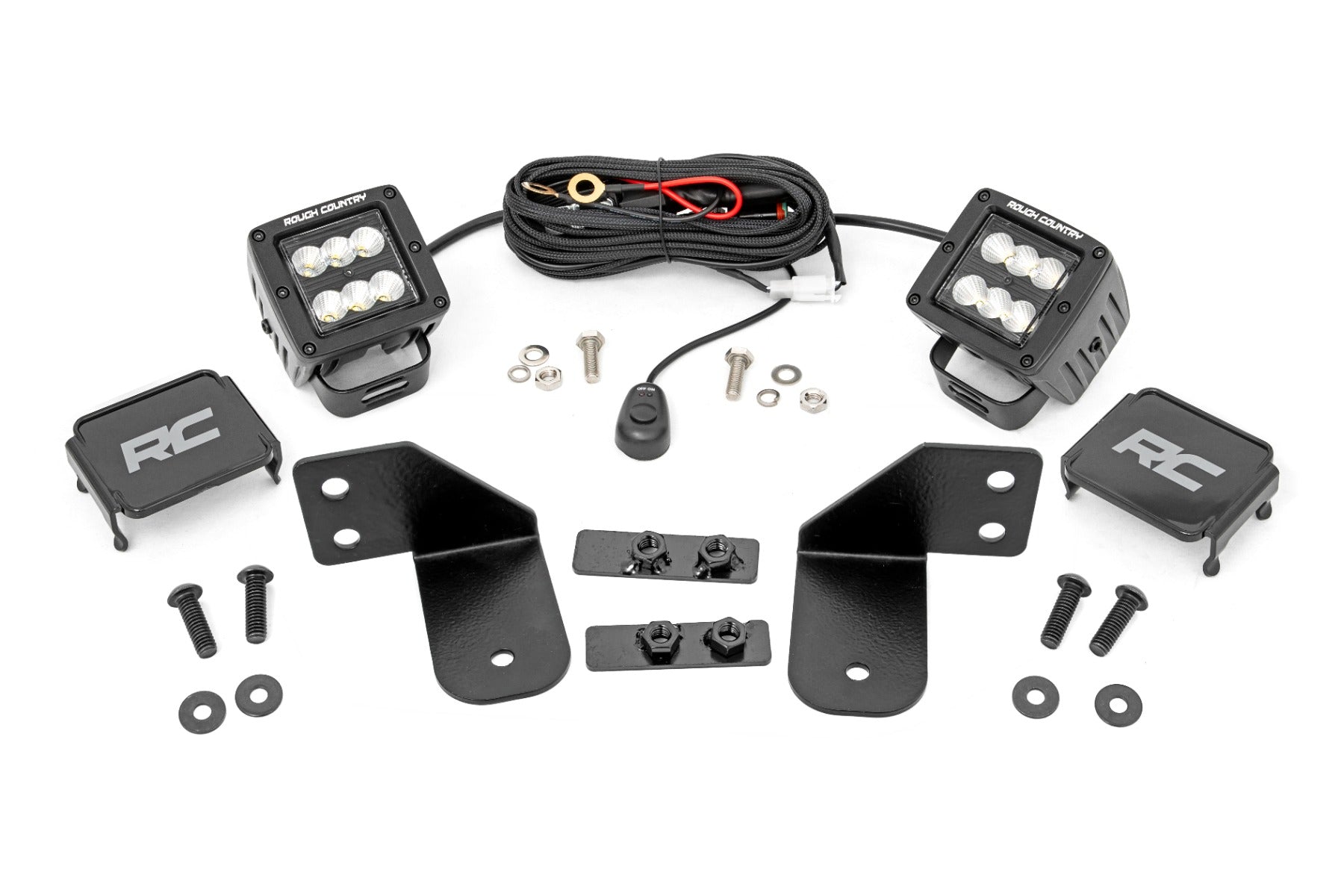 LED Light | RR Cage Mount | 2" Black Flood Pair | Polaris Ranger 1000/Ranger XP 900/1000 by Rough Country