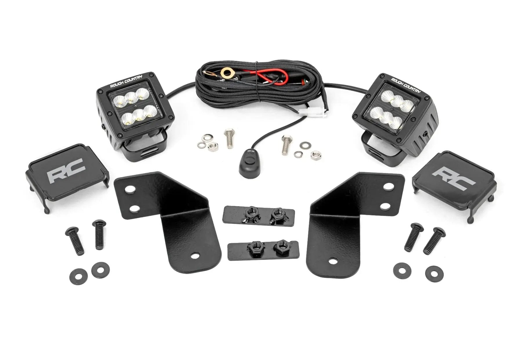 LED Light | RR Cage Mount | 2" Black Flood Pair | Polaris Ranger 1000/Ranger XP 900/1000 by Rough Country