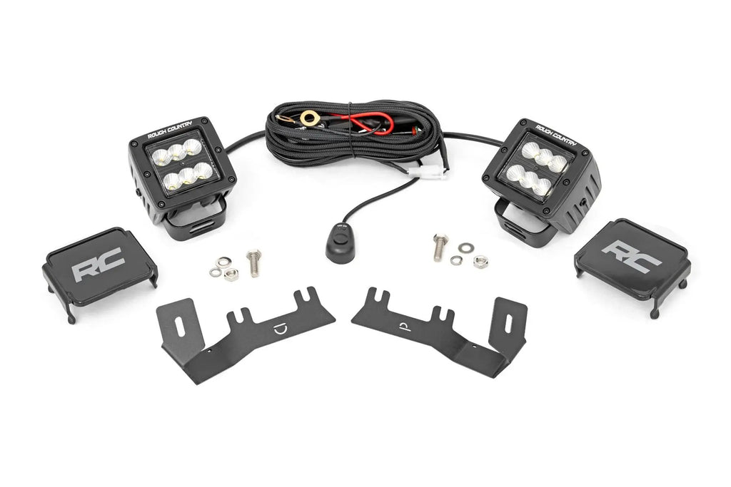 LED Ditch Light Kit | 2in Black Pair | Flood | Chevy/GMC 1500 (14-18 & Classic) by Rough Country