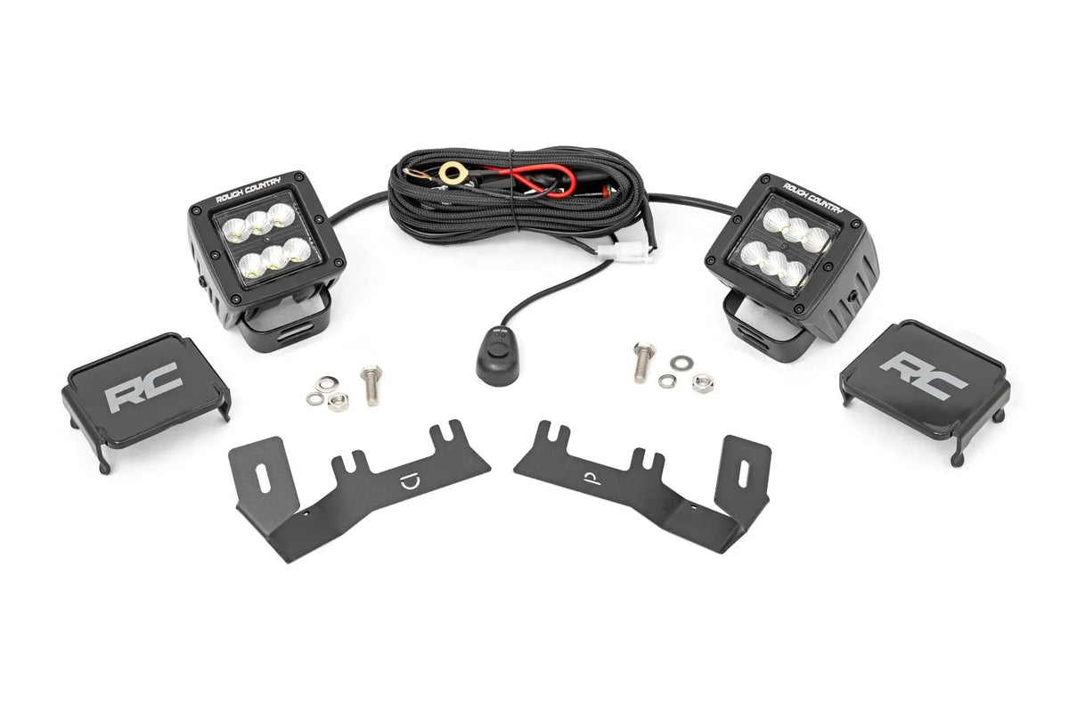 LED Ditch Light Kit | 2in Black Pair | Flood | Chevy/GMC 1500 (14-18 & Classic) by Rough Country