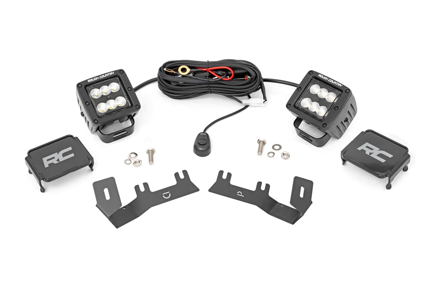 LED Ditch Light Kit | 2in Black Pair | Flood | Chevy/GMC 1500 (14-18 & Classic) by Rough Country