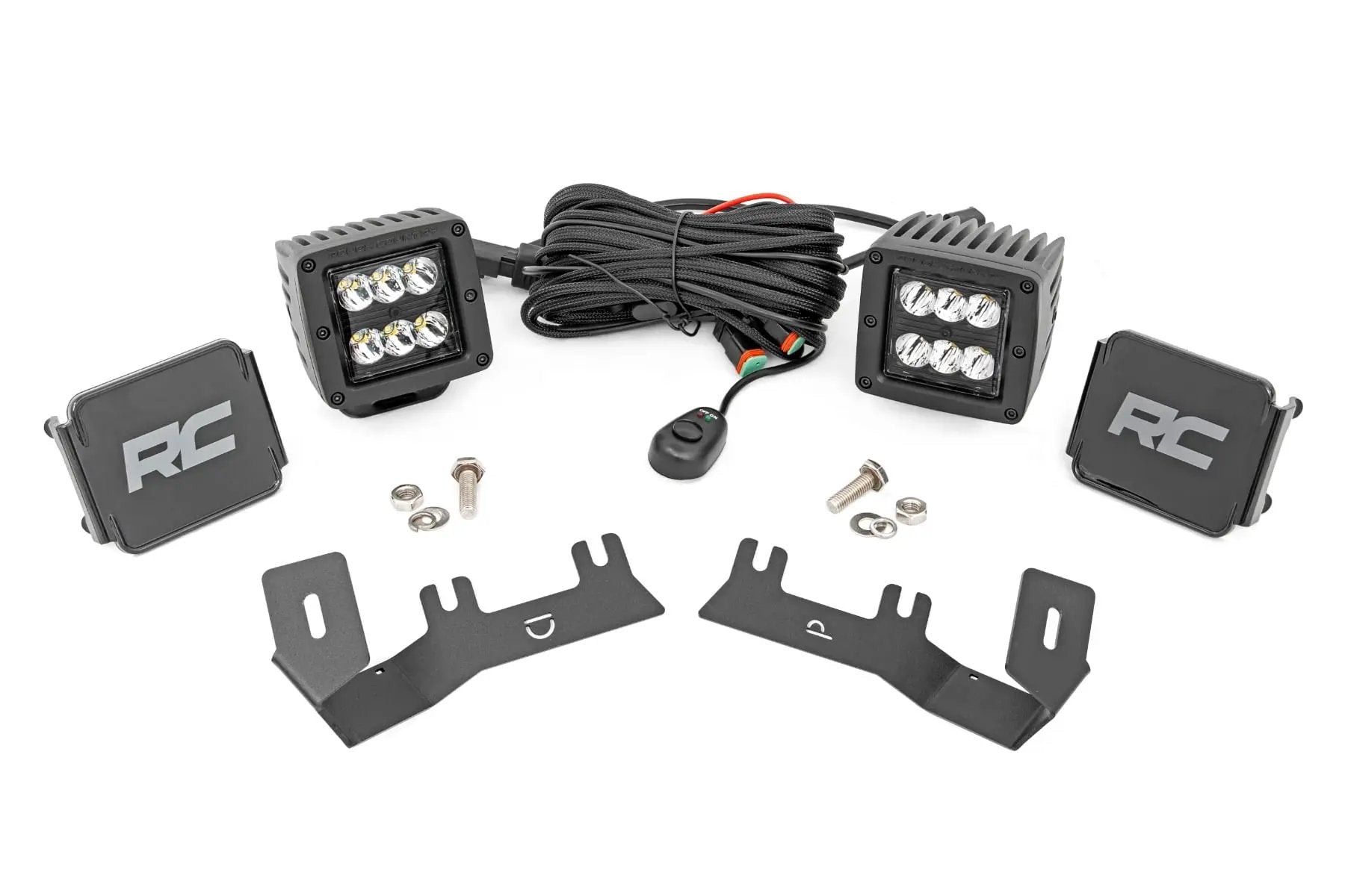 LED Ditch Light Kit | 2in Black Pair | Spot | Chevy/GMC 1500 (14-18 & Classic) by Rough Country