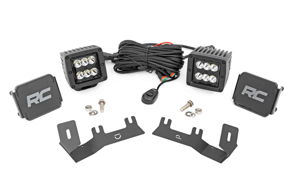 LED Ditch Light Kit | 2in Black Pair | Spot | Chevy/GMC 1500 (14-18 & Classic) by Rough Country