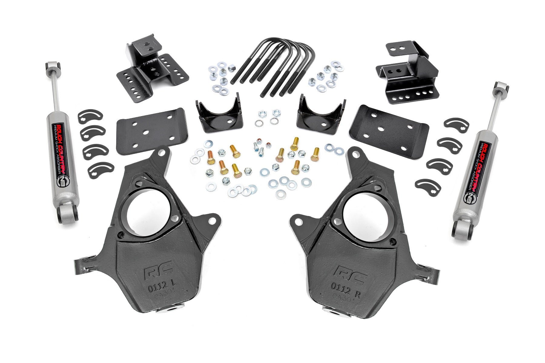 2 Inch Lowering Kit | 4 Inch Rear Lowering | Alum/Stamped Knuckle | Chevy/GMC 1500 (14-18) by Rough Country